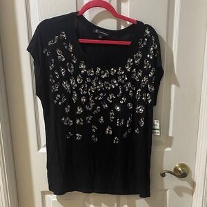 INC International Concepts Black Sequin Short Sleeve Top